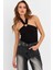 Kadın Siyah Halkalı Crop Bluz B2634-90 1