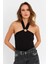 Kadın Siyah Halkalı Crop Bluz B2634-90 3