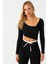 Kadın Siyah Asimetrik Crop Bluz EY2997 2