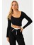 Kadın Siyah Asimetrik Crop Bluz EY2997 3