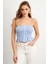 Kadın Mavi Ekose Lastikli Crop Bluz MTK13397 3