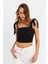 Kadın Siyah Omuz Bağlamalı Crop Bluz B5023-90 5