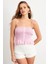 Kadın Pudra Ekose Lastikli Crop Bluz MTK13397 2