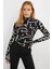 Kadın Siyah Yarım Balıkçı Desenli Bluz LPP1133 4