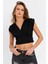 Kadın Siyah Kruvaze Crop Bluz SDY1234 1