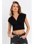 Kadın Siyah Kruvaze Crop Bluz SDY1234 2