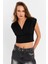 Kadın Siyah Kruvaze Crop Bluz SDY1234 3