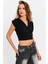 Kadın Siyah Kruvaze Crop Bluz SDY1234 4