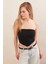 Kadın Siyah Straplez Triko Crop Bluz ZH049 2