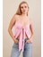 Kadın Pembe Büzgülü Asimetrik Bluz ZH172 2