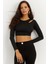 Kadın Siyah Omuz Pencereli Crop Bluz CG262 3