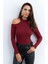 Kadın Bordo Omuzları Açık Kaşkorse Bluz EY2590 4