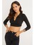 Kadın Siyah Polo Yaka Kaşkorse Crop Bluz Yİ2347 2