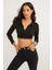 Kadın Siyah Polo Yaka Kaşkorse Crop Bluz Yİ2347 5