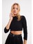 Kadın Siyah Yarım Balıkçı Crop Bluz CG113 2