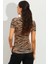 Kadın Camel-Siyah Kare Yaka Zebra Desenli Bluz LPP1221 5