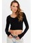 Kadın Siyah V Yaka Crop Bluz DMR389 3