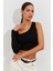 Kadın Siyah Tek Kol Asimetrik Crop Bluz BK1606 2