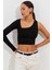 Kadın Siyah Tek Kol Asimetrik Crop Bluz BK1606 4
