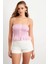 Kadın Pudra Ekose Lastikli Crop Bluz MTK13397 5