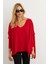 Kadın Kırmızı V Yaka Salaş Bluz YV304 1