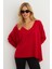 Kadın Kırmızı V Yaka Salaş Bluz YV304 3