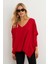 Kadın Kırmızı V Yaka Salaş Bluz YV304 4