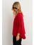 Kadın Kırmızı V Yaka Salaş Bluz YV304 5