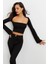 Kadın Siyah Pencereli Crop Bluz Kare Yaka İnce Elastan Slim Fit 3