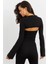 Kadın Siyah Pencereli Crop Bluz Kare Yaka İnce Elastan Slim Fit 5