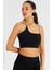 Kadın Siyah İp Askılı Crop Bluz B2594 4
