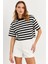 Kadın Siyah-Beyaz Çizgili Crop Bluz KY7145 1