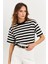 Kadın Siyah-Beyaz Çizgili Crop Bluz KY7145 2