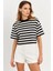 Kadın Siyah-Beyaz Çizgili Crop Bluz KY7145 3