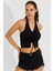 Kadın Siyah Sırtı Açık Crop Bluz B2697 2