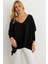 Kadın Siyah V Yaka Salaş Bluz YV304 2