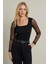 Kadın Siyah Kolları Tül Kare Yaka Kaşkorse Bluz TF33 2