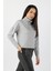 Kadın Yarım Balıkçı Yarasa Kol Sweatshirt Gri 1