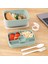 2 Katlı Bölmeli Beslenme Kabı - Yemek Taşıma Saklama Kabı Diyet Lunch Box Sosluk Kaşık Çatal Yeşil 1