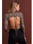 Kadın Camel Sırt Dekolteli Leopar Desenli Crop Bluz LPP1131 1