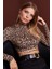 Kadın Camel Sırt Dekolteli Leopar Desenli Crop Bluz LPP1131 2
