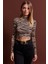 Kadın Camel-Siyah Sırt Dekolteli Zebra Desenli Crop Bluz LPP1131 1