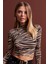 Kadın Camel-Siyah Sırt Dekolteli Zebra Desenli Crop Bluz LPP1131 3