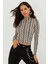 Kadın Taş Yarım Balıkçı Zebra Desen Bluz LPP1133 2