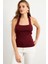 Kadın Bordo Boyundan Bağlamalı Triko Bluz YV356 5