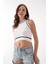 Halter Yaka Beyaz Çizgi Detaylı Triko Crop Atlet 1
