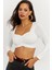 Kadın Beyaz Kalp Yaka Crop Bluz CG260 2