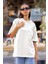 Oversize Relax Bisiklet Yaka Basic Beyaz Tişört / Rahat Kesim T-Shirt 3