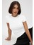 Kadın Beyaz Kısa Kollu Bisiklet Yaka Basic T-Shirt Likralı Süprem 1