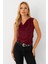Kadın Bordo Degaje Yaka Kolsuz Bluz LPP1297 3